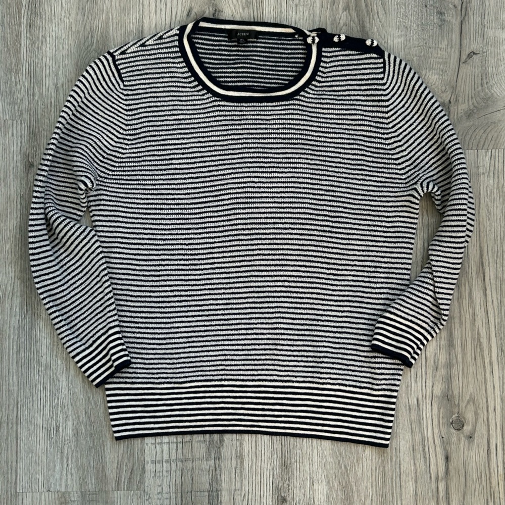 J. Crew Navy and White Striped Crew Neck Sweater